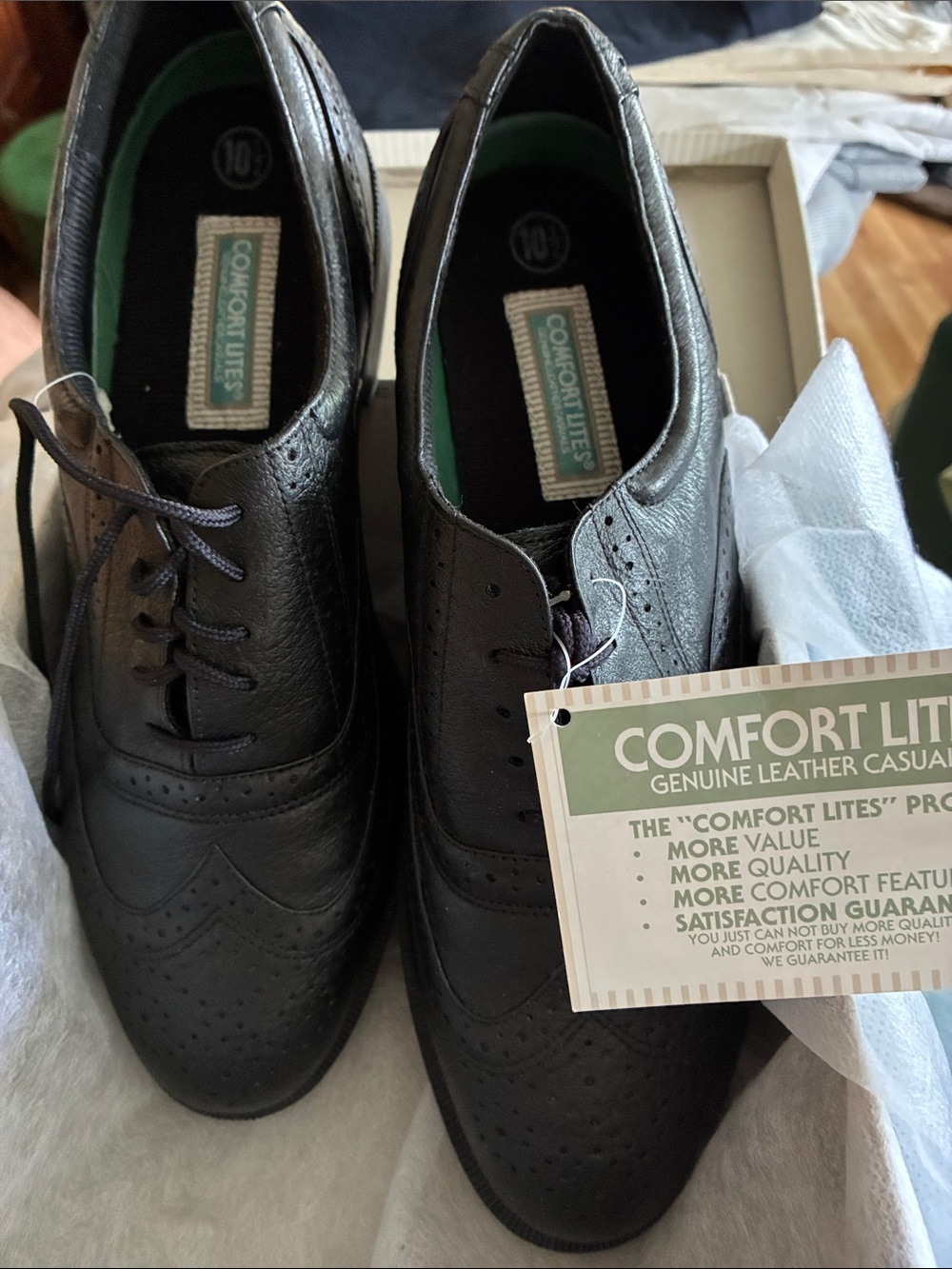 Vintage Comfort Lites Men's Black Leather Wingtip Dress Shoes